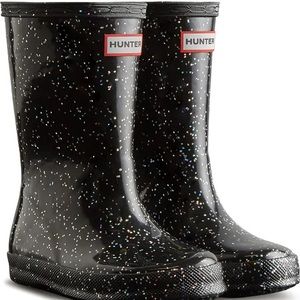 Kids HUNTER Black Sparkle Rain Boots